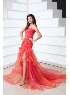 Romantic Sweetheart Layers Colorful Slit Evening Dress with Flowers
