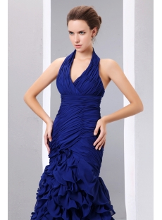Royal Halter Ruched Mermaid Formal Prom Dress with Train