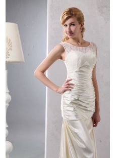 Scoop Lace Sheath Modest Bridal Gowns with Train
