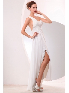 Sexy Open Back One Shoulder Beach Wedding Dress with Slit