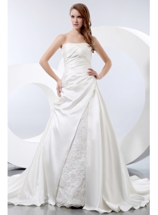 Simple A-line Satin Strapless Wedding Dress for Older Bride