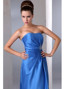 Simple Blue Empire Waist Sheath Satin Plus Size Evening Dress