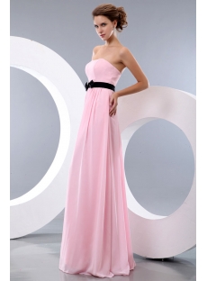 Simple Pink and Black Long Chiffon Bow Beach Bridesmaid Dresses