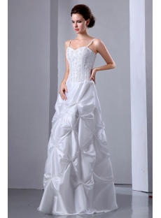 Spaghetti Straps Embroidery Cheap Summer Wedding Dress with Pick up