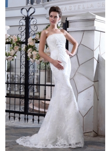 Strapless Simple Lace Wedding Dress with Sweep Train