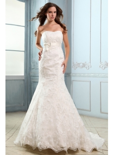 Strapless Sweetheart Lace Mermaid Wedding Dresses Vintage with Bow