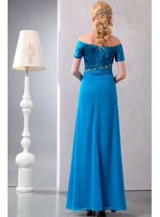 Turquoise Off Shoulder Long Mother of Groom Dress with Short Sleeves