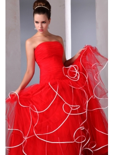 Unique Red and White Quinces Ball Gown Dress 2014