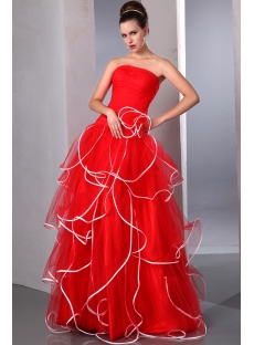 Unique Red and White Quinces Ball Gown Dress 2014