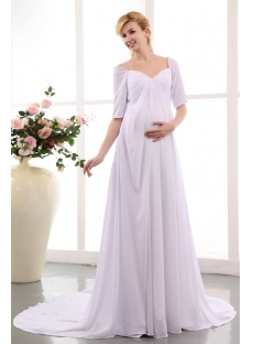White Chiffon Long Sleeves Empire Formal Wedding Dress