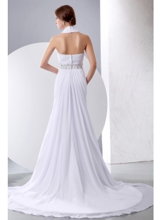 White Halter High Neckline Chiffon Beach Wedding Gown