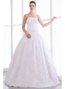 White Strapless Organza Floor Length 15 Quinceanera Ball Gown Dress