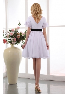 White and Black Babydoll Knee Length Short Bridal Dresses with Short Sleeves