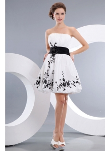 White and Black Short Strapless Prom Party Dress