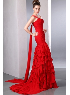 Wholesale Red One Shoulder Long Mermaid 2014 Evening Dress with ...