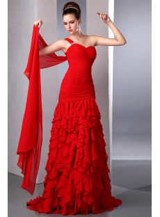 Wholesale Red One Shoulder Long Mermaid 2014 Evening Dress with Shawl