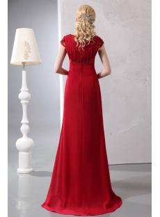 Wine Red Sheath Chiffon Vintage Evening Gowns with Cap Sleeves