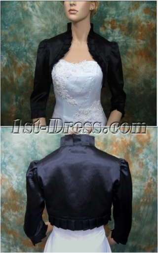 Black 3/4 Long Sleeves Satin Short Bridal Jacket