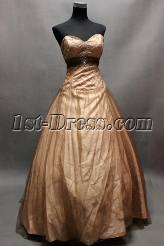 Brown Beaded Sweetheart Long Tulle Military Ball Gown