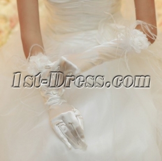 Chic Fingertips Elbow Length Bridal Gloves with Ostrich Feather