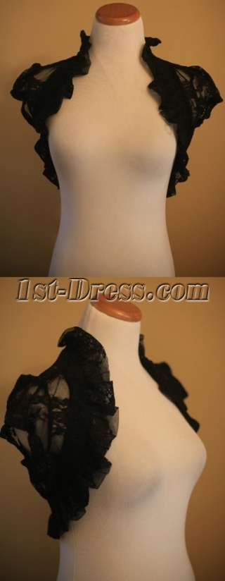 Pretty Pleated Black Cap Sleeves Lace Jacket