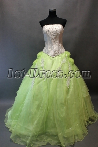 Romantic White and Green Ball Gown Quinceanera Dress