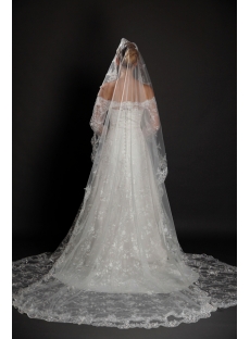 Attractive 1 Layer Cathedral Wedding Bridal Veil with Lace Applique Edge