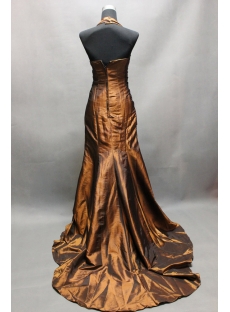 Bronzed Formal Halter Sheath Evening Dress with Train