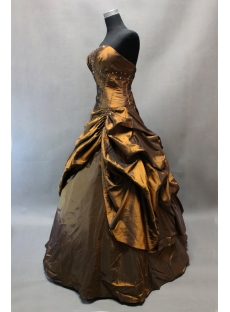 Bronzed Strapless Taffeta Floor Length Quinceanera Dress for 15 Birthday Party