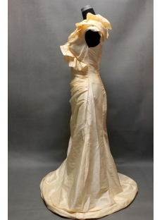 Champagne Ruffled Vintage V-neckline Evening Dress