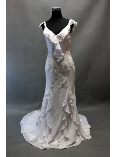 Cheap Romantic White Ruffled Beach Wedding Dress