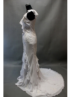Cheap Romantic White Ruffled Beach Wedding Dress
