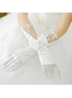 Elbow Lace Wedding Gloves with Bow