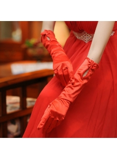 Elbow Length Red Evening Gloves with Keyhole