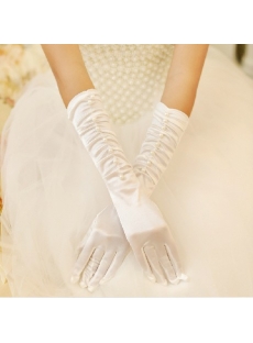 Modest Ruffled Elbow Length Wedding Gloves with Pearl