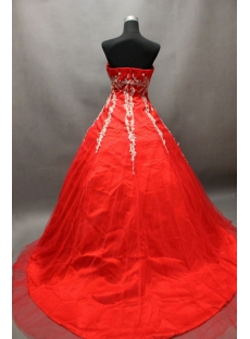 Pretty Red Appliques Long Quinceanera Ball Gown Dresses with Train