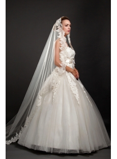 Romantic Cathedral Wedding Veils with Lace Trim