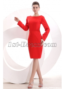 Red Long Sleeves Open Back Short Evening Dress
