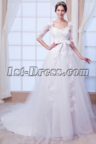 Modest 1/2 Long Sleeves Lace Wedding Dress 2015 Spring