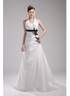Simple Halter White with Black Appliques Wedding Dress 2015