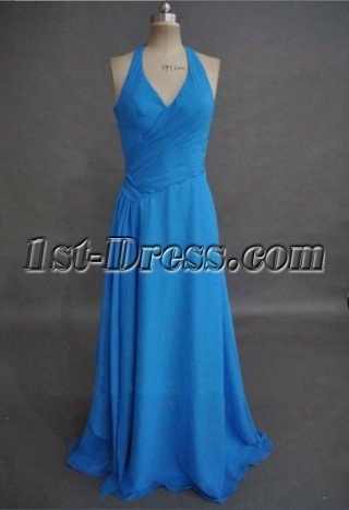 Simple Blue Halter Chiffon Plus Size Prom Gown