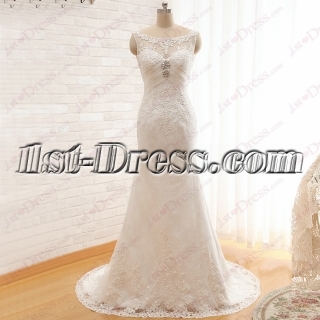 Vintage Sheath Bateau Mature Lace Wedding Dress