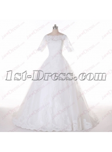 2016 Modest Short Lace Sleeves Wedding Dress
