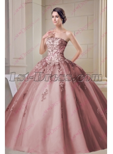 Beautiful Dusty Rose Strapless Sweet 15 Ball Gown