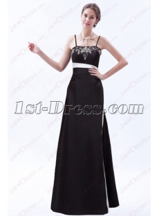 Elegant Black Bridesmaid Dress with White Embroidered