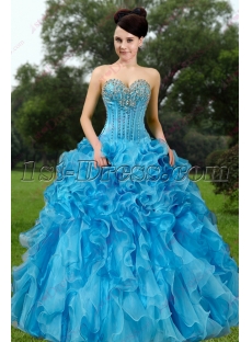 Elegant Blue Ruffles Quinceanera Dress 2016
