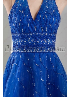 Royal Blue Halter Beaded Short Prom Dress 2016