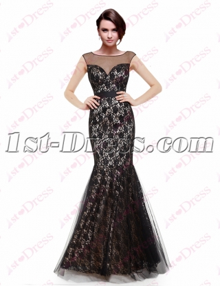 Elegant Mermaid Black Lace Formal Evening Gown