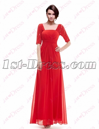 Simple Red Lace Graduation Party Dress with 1/2 Long Sleeves