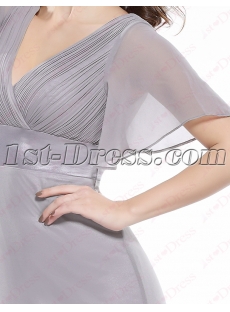 Best Silver V-neckline Prom Dress with Butterfly Sleeves